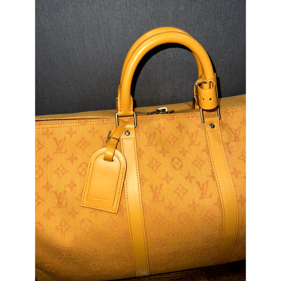 Louis Vuitton Keepall Bandouliere 50 Ocre Orange Denim Duffle Weekend Travel Bag - Picture 3 of 11
